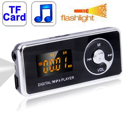 TF (Micro SD) Card Slot Digital MP3 Player with Flashlight (Black)